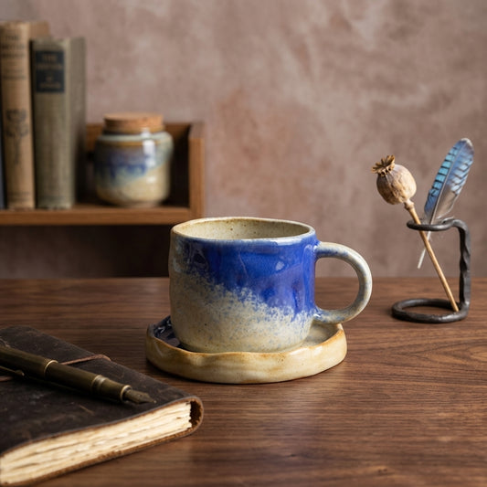 Japanese Style Retro Rough Pottery Coffee Cup & Saucer Set