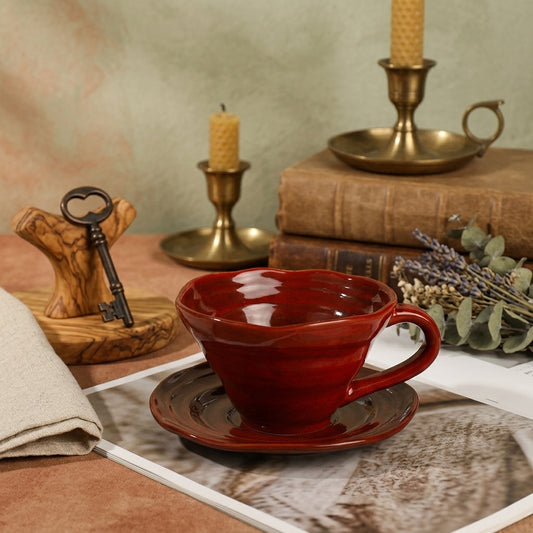 Kiln-glazed Ceramic Cup & Saucer Set, Retro Afternoon Tea Cup